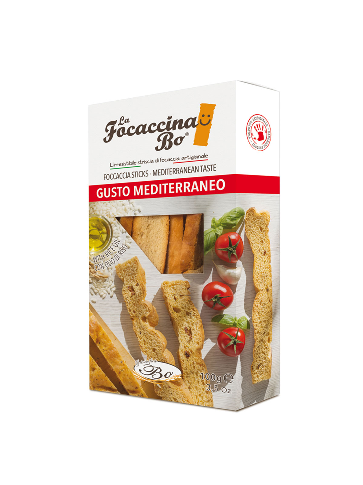 BO TOASTED FOCACCIA MEDITERRENEAN 100 GR - Grains, Pantry, Pastas, Rice & Grains - Buon'Italia